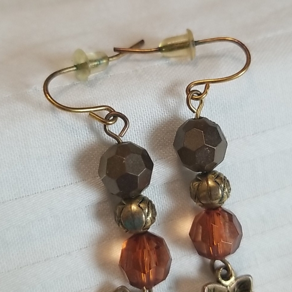 Maple Leaf Bead Drop Earrings Gold - Picture 3 of 5